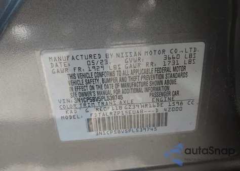 2023 Nissan Kicks S Xtronic Cvt z USA, uszkodzony, nr VIN 3N1CP5BV5PL539745